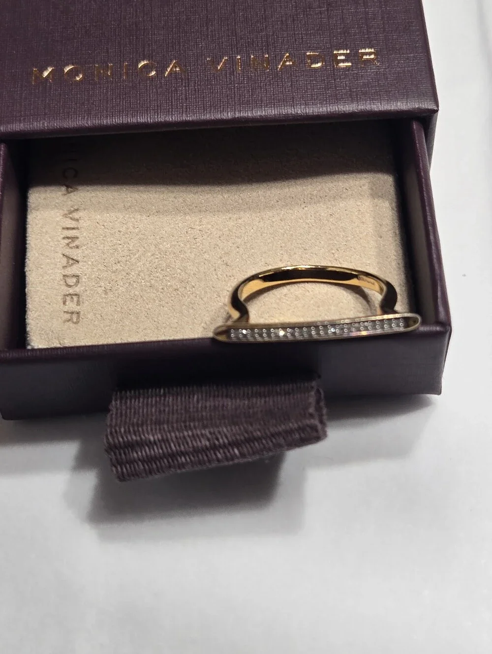 Monica Vinader Skinny Stacking Ring - 18k Gold Vermeil & Diamond - Size 7.5